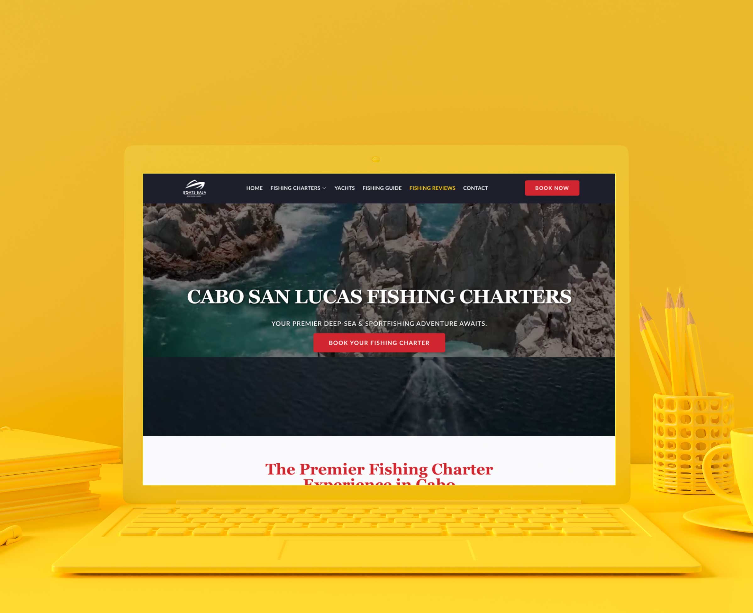 Website for a fishing charter in Cabo San Lucas